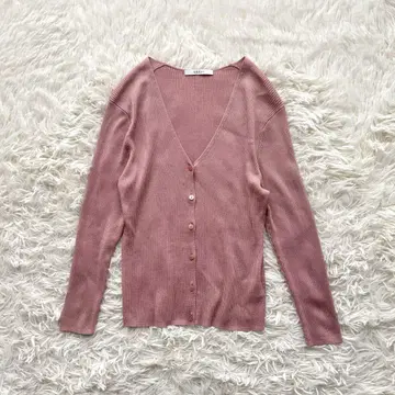 ANAYI 아세테이트 폴리에스테르 V넥 가디건 38 핑크