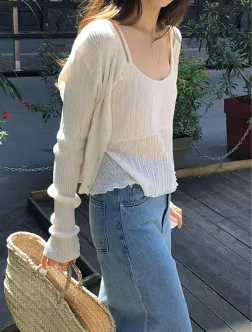 ounce lin rib cardigan pleats sleeveless