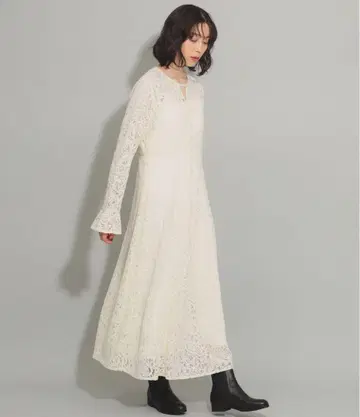 Ray BEAMS 페이즐리 레이스 원피스 화이트