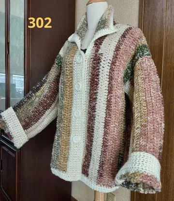 숏코트 카라 부착 가디건 손뜨개질 자켓 니트코트 크로셰