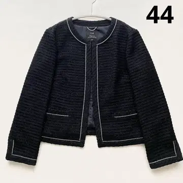 새상품급 빅 사이즈 44 23구 트위드 노카라 자켓 네이비