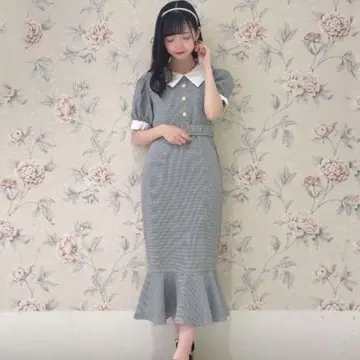 evelyn 펄 버튼 머메이드 롱 원피스