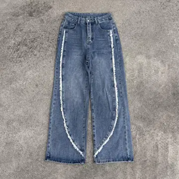 00s 빈티지 와이드 데님 프린지 라인 M y2k