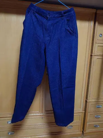 새상품급 여성 무인양품 카포크 혼방 데님 와이드 테이퍼드 팬츠 L