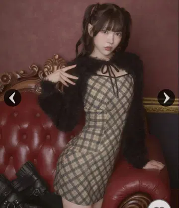 미셸 마카롱 체크 무늬 미니 원피스