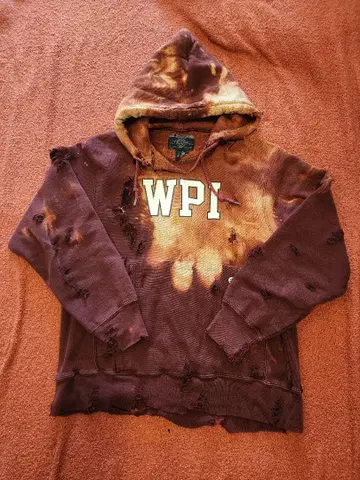 WPI 로고 데미지 블리치 가공 후드티