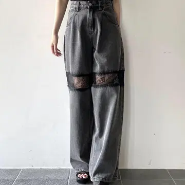 NOMAE 레이스 스위칭 데님 레이스 데님 블랙 S 사이즈