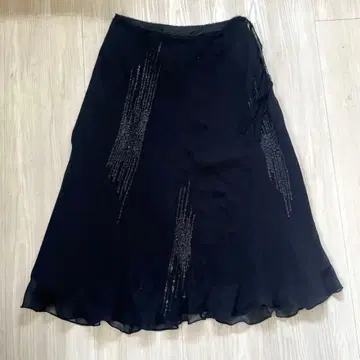 PHILOSOPHY 블랙 비즈 자수 쉬폰 플레어 스커트