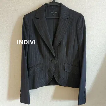 INDIVI 비즈니스 테일러드 자켓 스트라이프 차콜 그레이