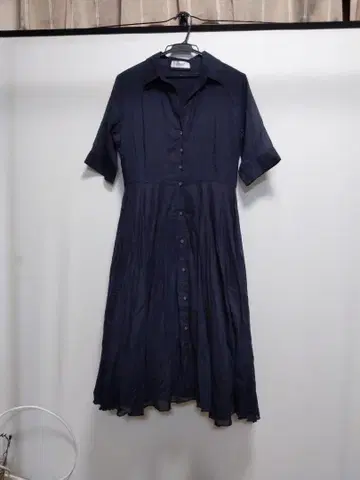 JENNE 오드리 룩 반팔 플레어 셔츠 원피스 다크 네이비