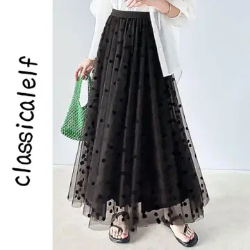새상품 classicalelf 튤 플로키 도트 x 새틴 플리츠 스커트