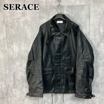 SERACE 루즈 실루엣 빈티지 라이크 인조 가죽 블루종 L