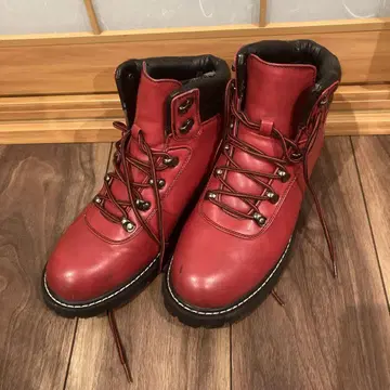 가죽 빨간색 하이컷 워크 부츠