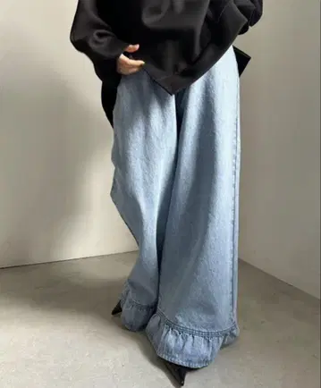 Ameri 러플 헴 데님 팬츠