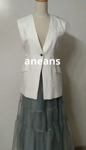 aneans 린넨 미들 길이 베스트 화이트