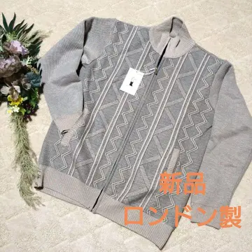 새상품 지퍼 달린 그레이 베이지 가디건 울 80% 속기모 런던 발