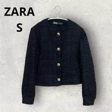 ZARA 노카라 자켓 트위드 블랙 S