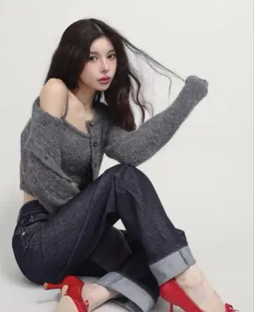 미사용 새상품 Darich 다리치 샤기 니트 앙상블 그레이