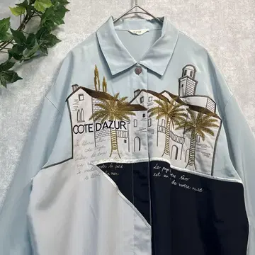 코트다쥐르 자수 배색 빈티지 레트로 셔츠