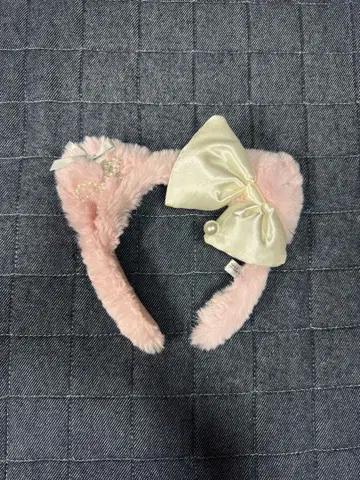 키티 핑크 퍼 머리띠 리본 포함