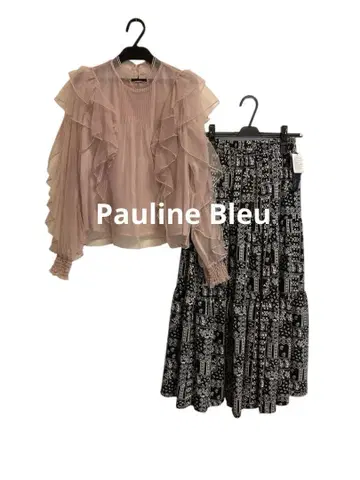 새상품 [ Pauline Bleu ] 시어 프릴 블라우스 & 캉캉 스커트