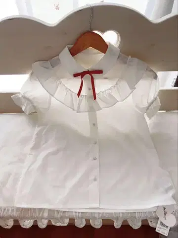 Ank Rouge 프릴 옷깃 반팔 셔츠 화이트
