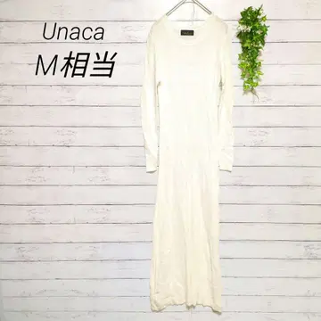 아나카 니트 원피스 롱 기장 M 상당 아이보리 얇은 소재 비침 슬림