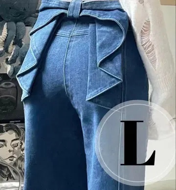 백리본 데님 L 다크 블루 스트레이트 팬츠 데님