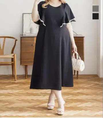 CLETTE 오리지널 배색 플레어 소매 원피스 쿠레트