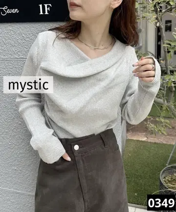 0349 완판 인기 상품 mystic 오프숄더 리브 니트 그레이