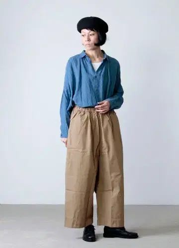 ichi Antiquites 린넨 와셔 개더 셔츠 블라우스