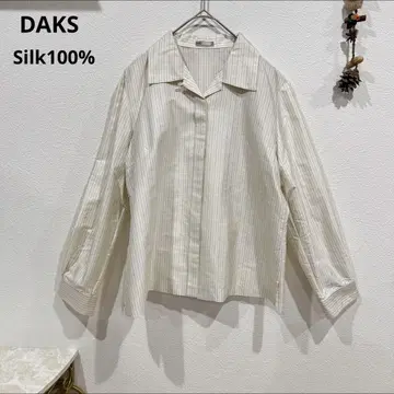 DAKS 셔츠 실크 100% 스트라이프 패턴 긴팔 오픈 카라