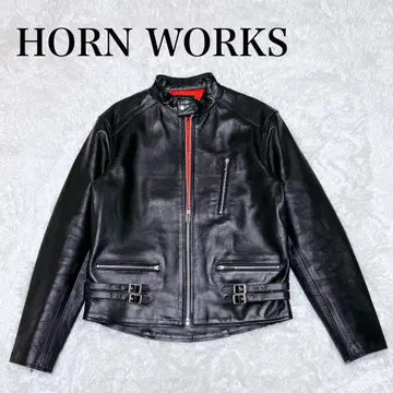HORN WORKS 천연 가죽 가죽 자켓 소가죽 블랙 싱글 라이더