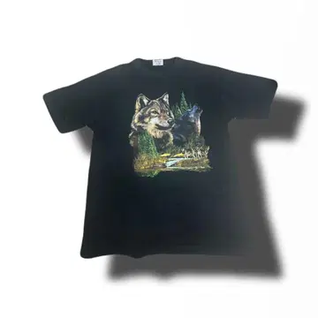 vintage 늑대 그래픽 T셔츠 블랙