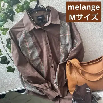melange 메주 오버 사이즈 셔츠 절개 이소자이 체크