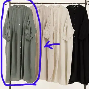 [ 미사용 새상품 ] 넉넉하게 큰 7부 소매 셔츠 원피스 핀턱 퍼프 소매