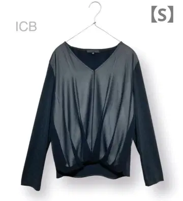 새상품급 ICB 아이씨비 시어 디자인 V넥 긴팔 블라우스 블랙