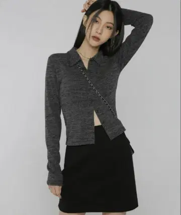 BLACKUP 믹스 컬러 크롭 셔츠