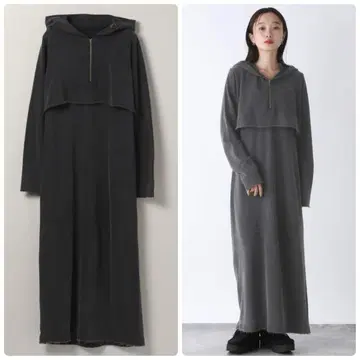 지나시스 하프 지퍼 후드티 원피스 블랙
