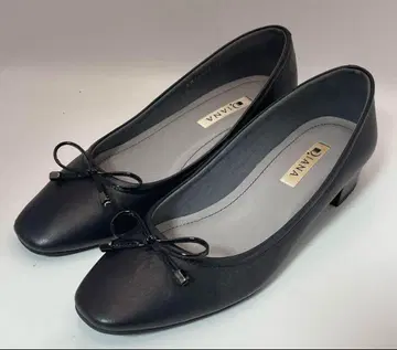 다이애나 리본 펌프스 청키힐 가죽 블랙 24cm