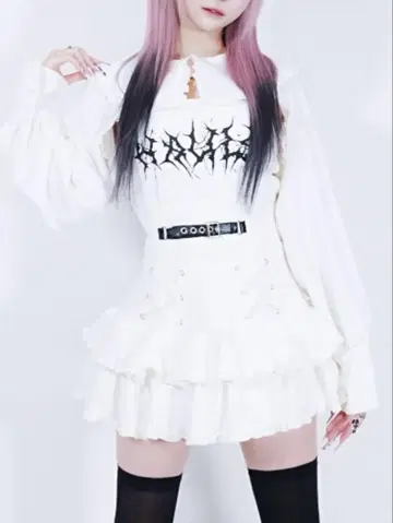 hauls 하우스 더스트 콜라보 레이스업 프릴 미니 스커트 화이트