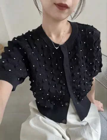 CAPRICIEUX LE'MAGE 츠부 도트 반팔 가디건