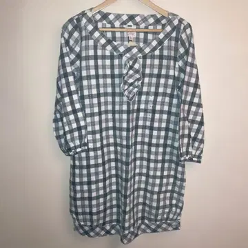 Flannel 튜닉 오분 소매 L 그레이 화이트 체크