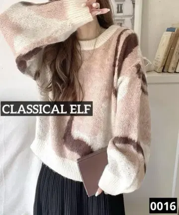 0016 CLASSICAL ELF 웨이브 패턴 더블 자카드 샤기 니트