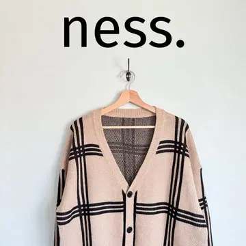 ness. 체크 패턴 오버 사이즈 가디건 브라운 블랙 멋진 남성용