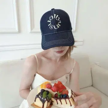 unsually 앙쥬아리 소두 캡 데님 cap 로고 자수