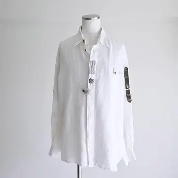 LANDHAUS 화이트 린넨 티롤리안 셔츠 빅 사이즈 XXL