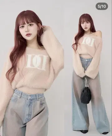 DD 로고 원숄더 니트탑 핑크 다리치