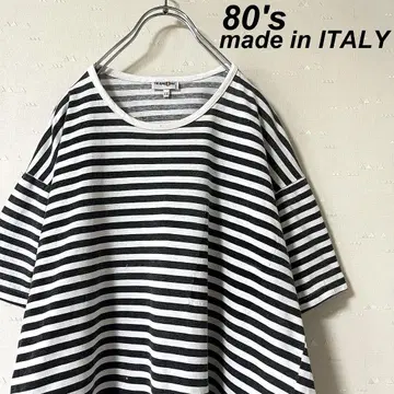 이탈리아제 구제 의류 80's 보더 T셔츠 화이트 블랙 프리즈너