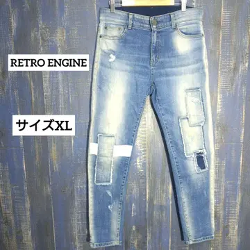 RETRO ENGINE 스키니 데님 패치워크 데미지 XL